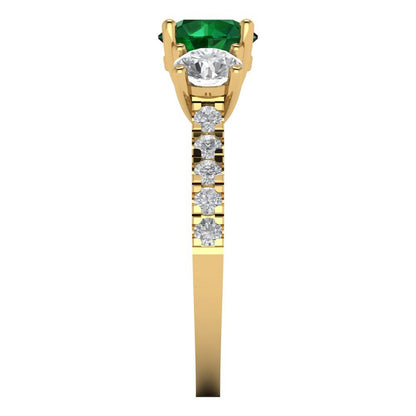 1.97 cttw Simulated Emerald Three-Stone Engagement Ring - Solid Gold (Round Cut,6.5mm)