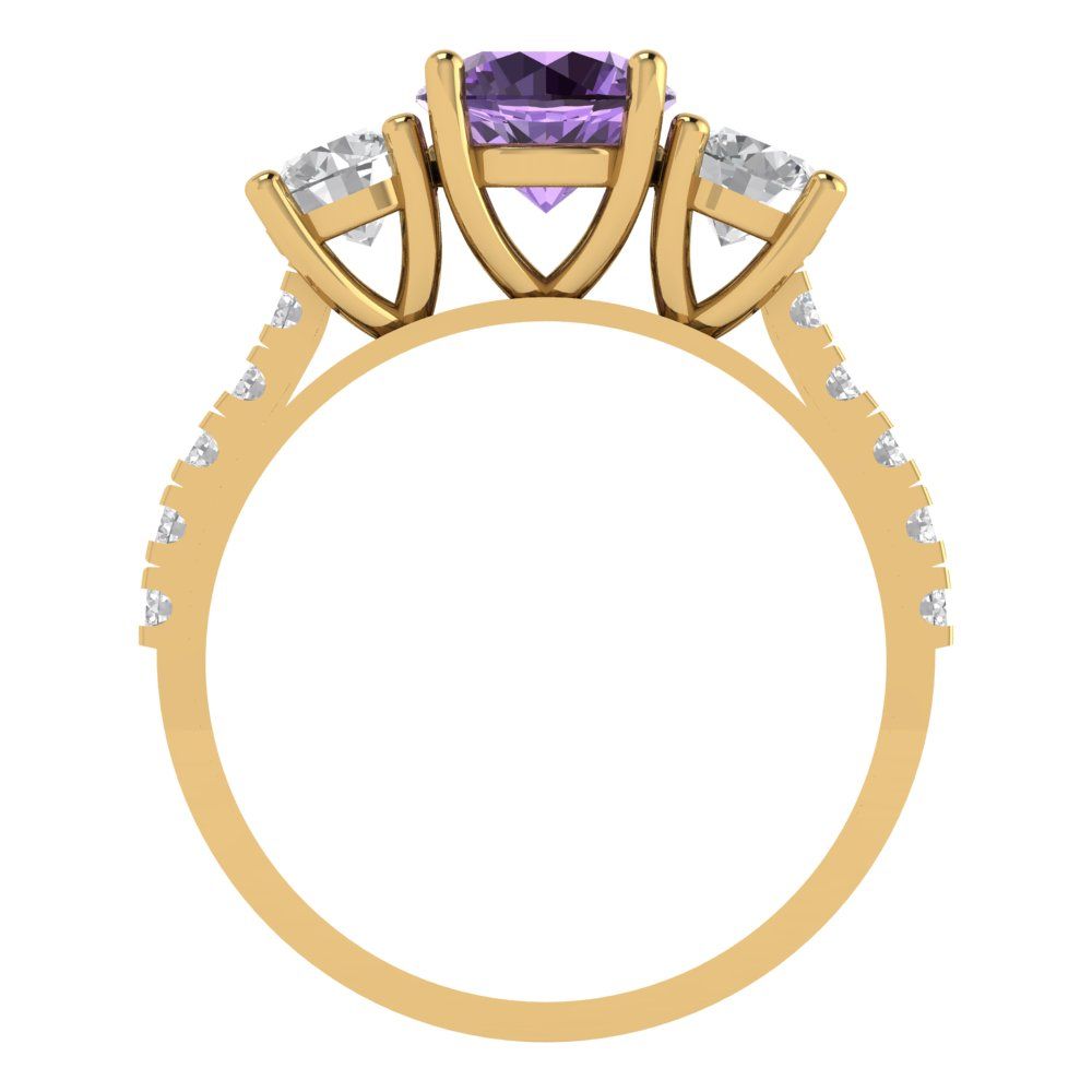 1.97 cttw Simulated Alexandrite Three-Stone Engagement Ring - Solid Gold (Round Cut,6.5mm)