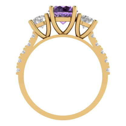 1.97 cttw Simulated Alexandrite Three-Stone Engagement Ring - Solid Gold (Round Cut,6.5mm)