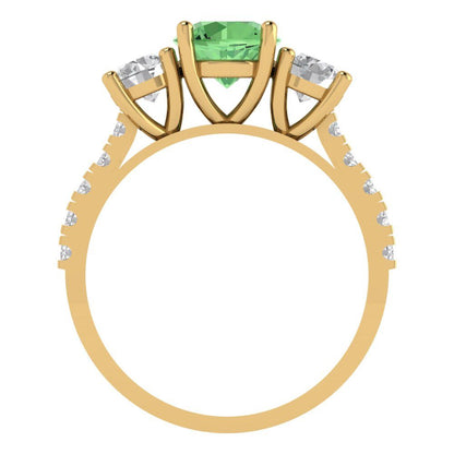 1.97 cttw Zirconia Simulated Green Diamond Three-Stone Engagement Ring - Solid Gold (VVS1, Round Cut,6.5mm)