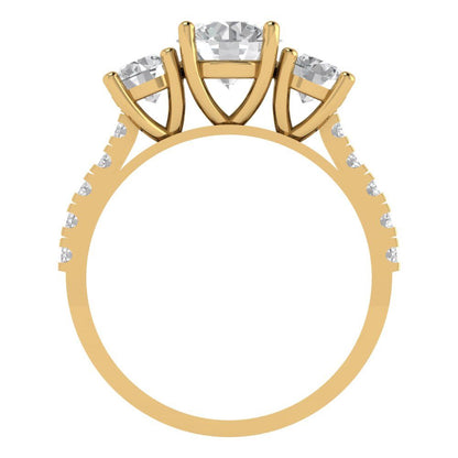 1.97 cttw Certified Moissanite Three-Stone Engagement Ring - Solid Gold (VVS1, D-F,Round Cut,6.5mm)