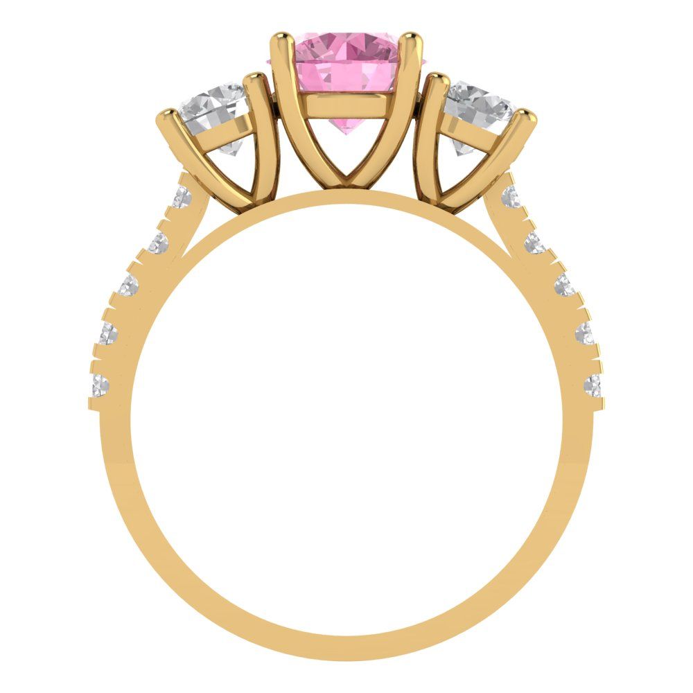1.97 cttw Zirconia Simulated Pink Diamond Three-Stone Engagement Ring - Solid Gold (VVS1, Round Cut,6.5mm)
