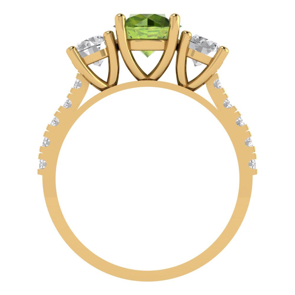 1.97 cttw Natural Peridot Three-Stone Engagement Ring - Solid Gold (Round Cut,6.5mm)