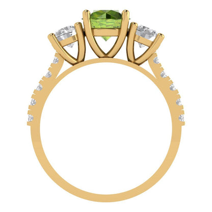 1.97 cttw Natural Peridot Three-Stone Engagement Ring - Solid Gold (Round Cut,6.5mm)