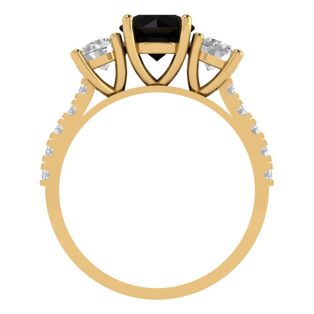 1.97 cttw Natural Onyx Three-Stone Engagement Ring - Solid Gold (Round Cut,6.5mm)