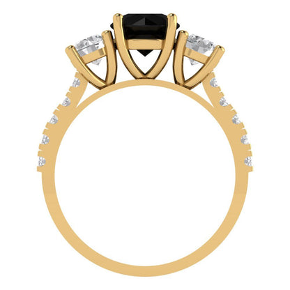 1.97 cttw Natural Onyx Three-Stone Engagement Ring - Solid Gold (Round Cut,6.5mm)