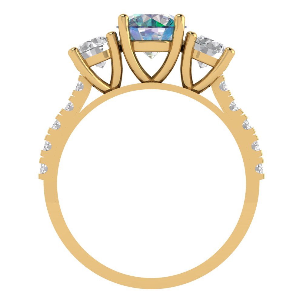 1.97 cttw Blue Moissanite Three-Stone Engagement Ring - Solid Gold (Round Cut,6.5mm)