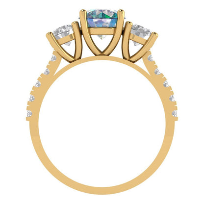 1.97 cttw Blue Moissanite Three-Stone Engagement Ring - Solid Gold (Round Cut,6.5mm)