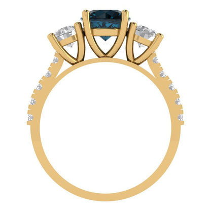 1.97 cttw Natural London Blue Topaz Three-Stone Engagement Ring - Solid Gold (Round Cut,6.5mm)
