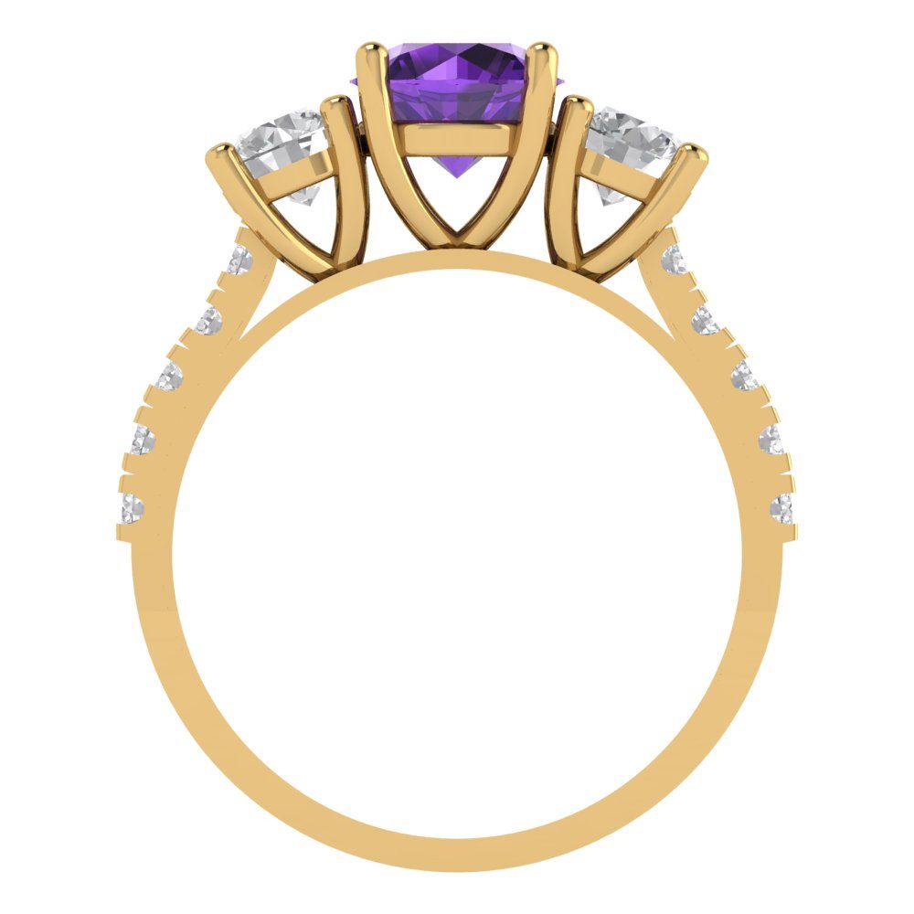 1.97 cttw Natural Amethyst Three-Stone Engagement Ring - Solid Gold (Round Cut,6.5mm)