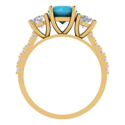 1.97 cttw Simulated Turquoise Three-Stone Engagement Ring - Solid Gold (Round Cut,6.5mm)