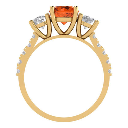 1.97 cttw Simulated Ruby Three-Stone Engagement Ring - Solid Yellow Gold (VVS1, Round Cut,6.5mm)
