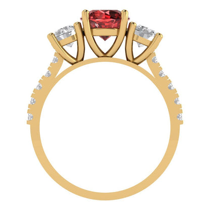 1.97 cttw Natural Garnet Three-Stone Engagement Ring - Solid Gold (Round Cut,6.5mm)