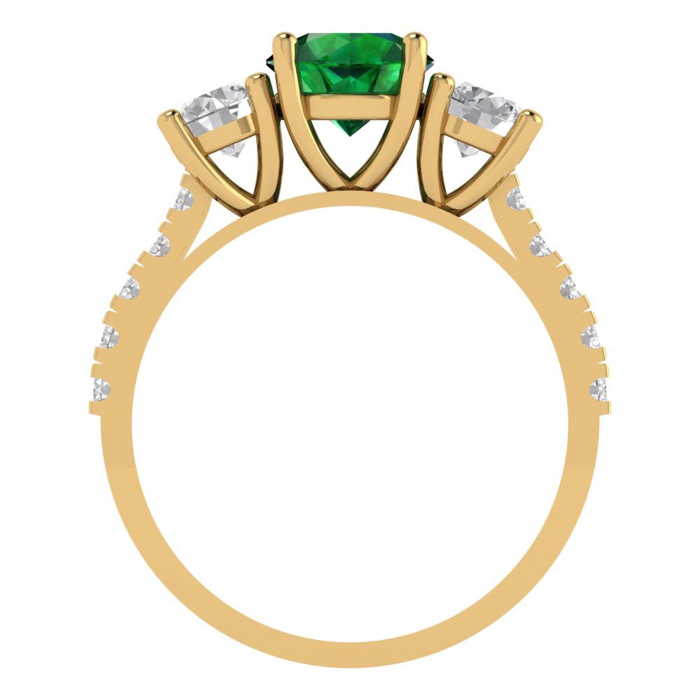1.97 cttw Simulated Emerald Three-Stone Engagement Ring - Solid Gold (Round Cut,6.5mm)