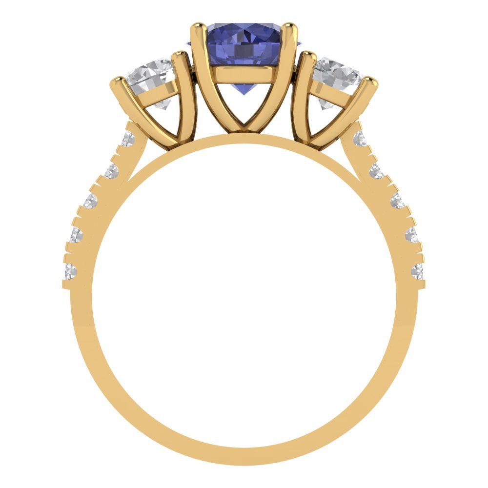 1.97 cttw Simulated Tanzanite Three-Stone Engagement Ring - Solid Gold (Round Cut,6.5mm)