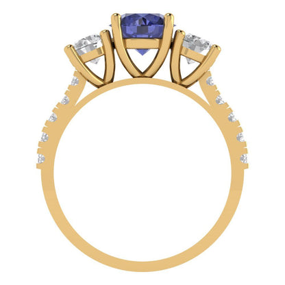 1.97 cttw Simulated Tanzanite Three-Stone Engagement Ring - Solid Gold (Round Cut,6.5mm)