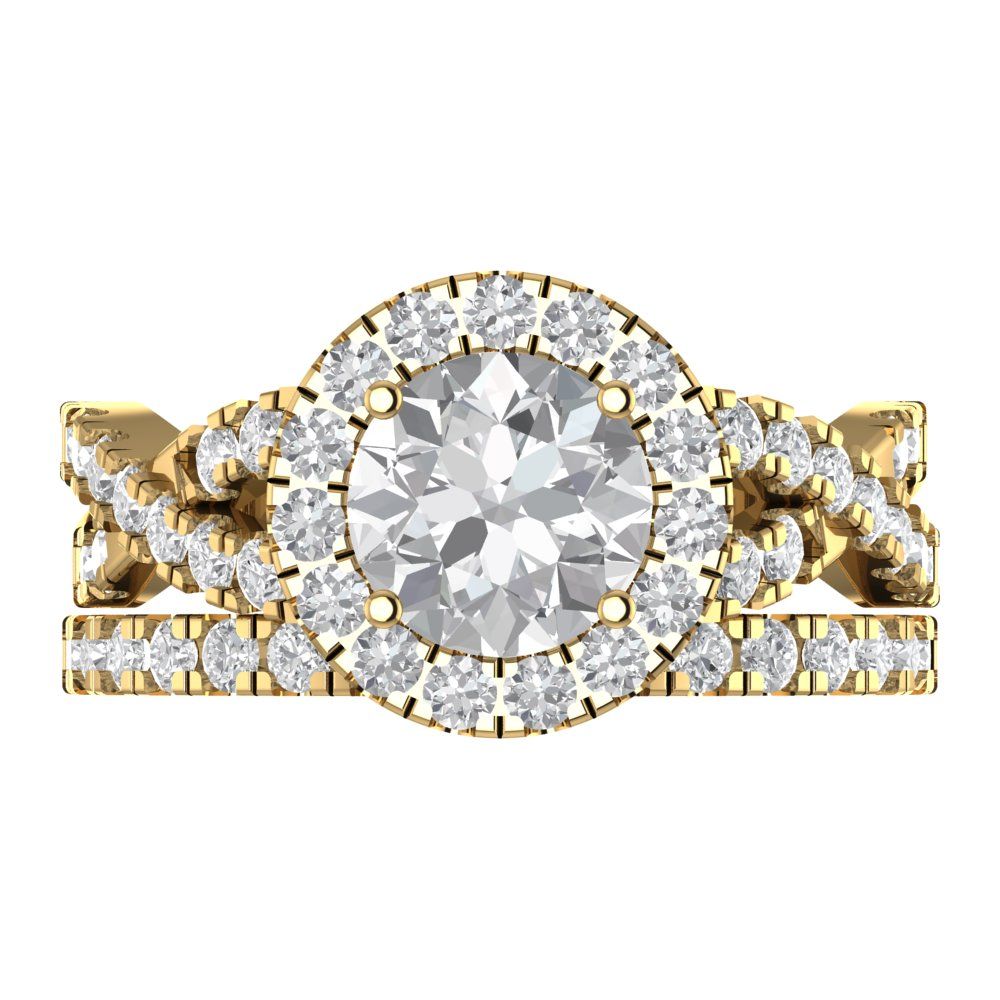 1.795 cttw Round Cut Zirconia Simulated Diamond Bridal Set - Solid Yellow Gold Engagement Ring & Wedding Band
