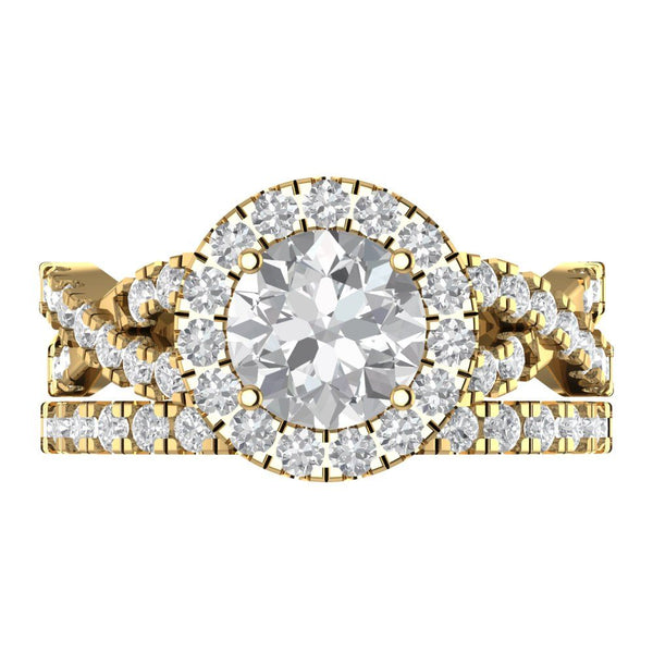 1.92 ct Brilliant Round Cut White Sapphire Stone Yellow Gold Halo Solitaire with Accents Bridal Set