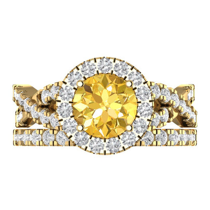 1.795 cttw Round Cut Simulated Yellow Diamond Bridal Set - Solid Yellow Gold Engagement Ring & Wedding Band