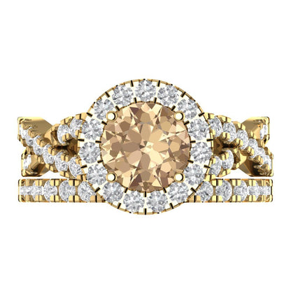 1.795 cttw Round Cut Yellow Moissanite Bridal Set - Solid Yellow Gold Engagement Ring & Wedding Band