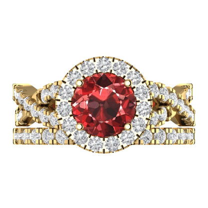1.795 cttw Round Cut Natural Garnet Bridal Set - Solid Yellow Gold Engagement Ring & Wedding Band