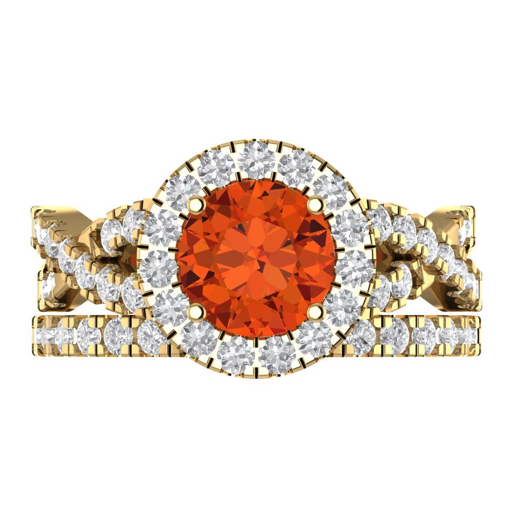 1.795 cttw Round Cut Simulated Red Diamond Bridal Set - Solid Yellow Gold Engagement Ring & Wedding Band