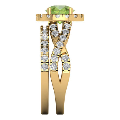 1.795 cttw Round Cut Natural Peridot Bridal Set - Solid Yellow Gold Engagement Ring & Wedding Band