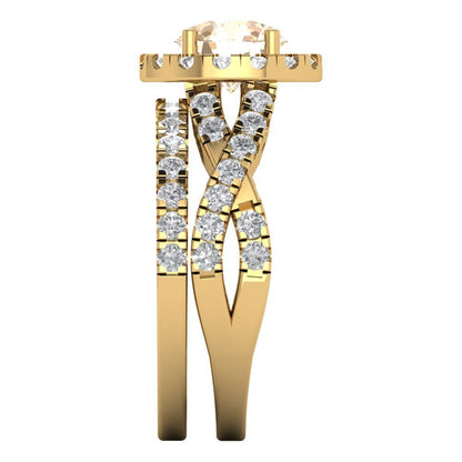 1.795 cttw Round Cut Natural Morganite Bridal Set - Solid Yellow Gold Engagement Ring & Wedding Band