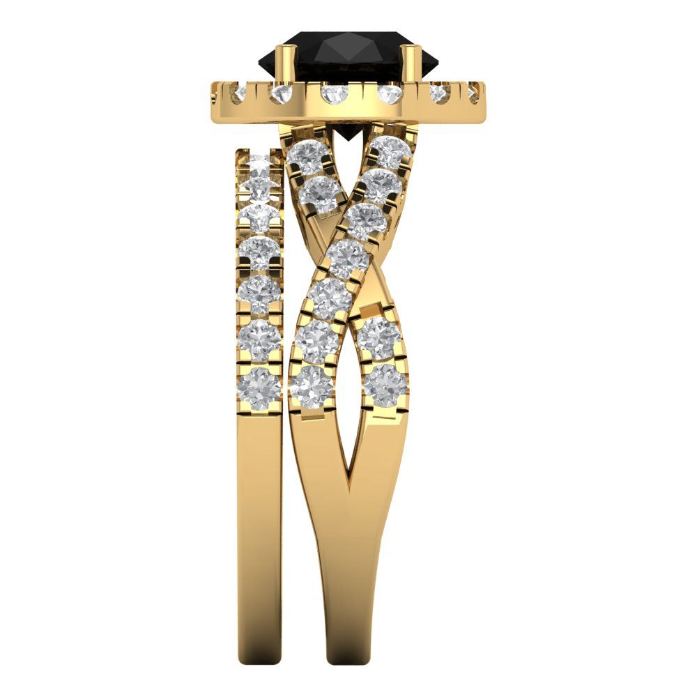 1.795 cttw Round Cut Natural Onyx Bridal Set - Solid Yellow Gold Engagement Ring & Wedding Band