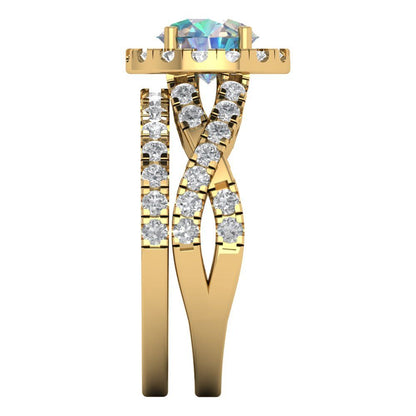 1.795 cttw Round Cut Blue Moissanite Bridal Set - Solid Yellow Gold Engagement Ring & Wedding Band