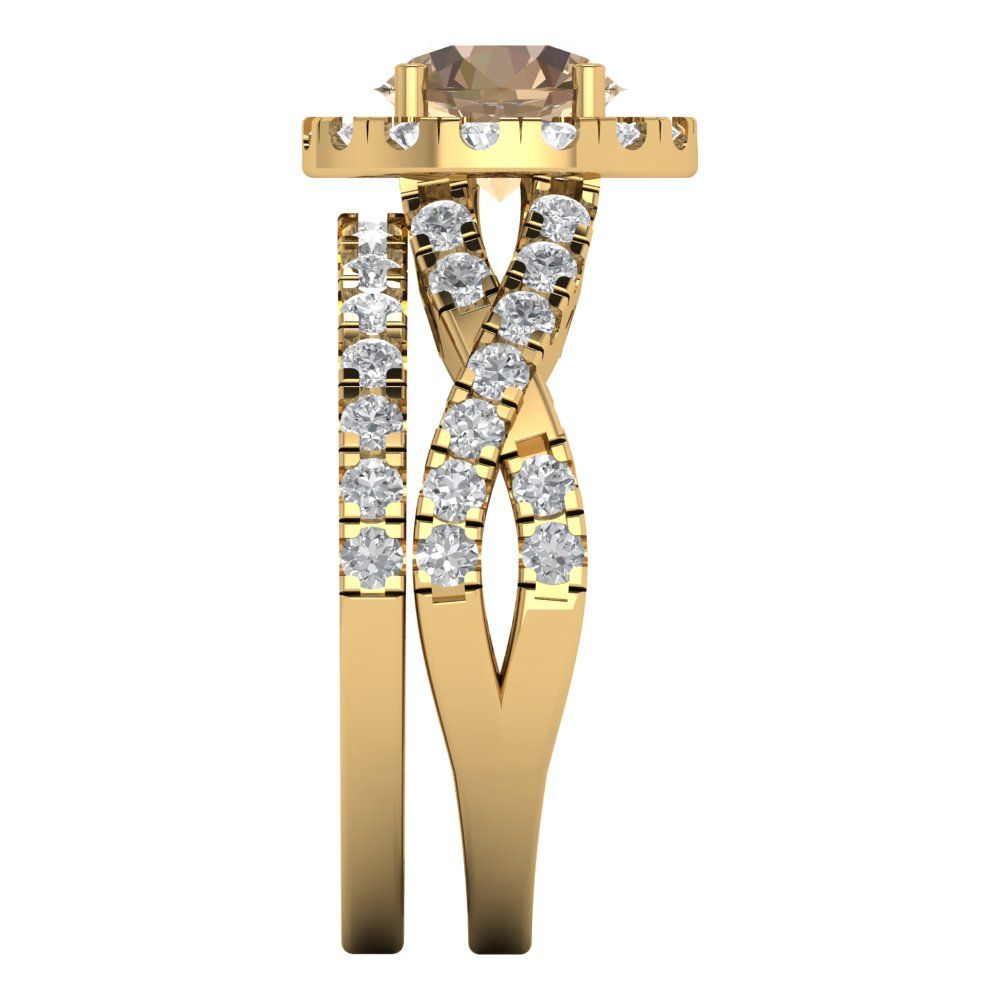 1.795 cttw Round Cut Yellow Moissanite Bridal Set - Solid Yellow Gold Engagement Ring & Wedding Band