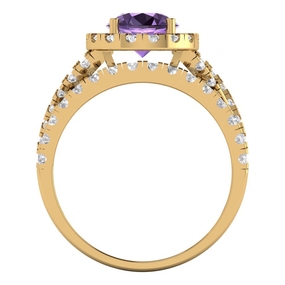 1.795 cttw Round Cut Simulated Alexandrite Bridal Set - Solid Yellow Gold Engagement Ring & Wedding Band