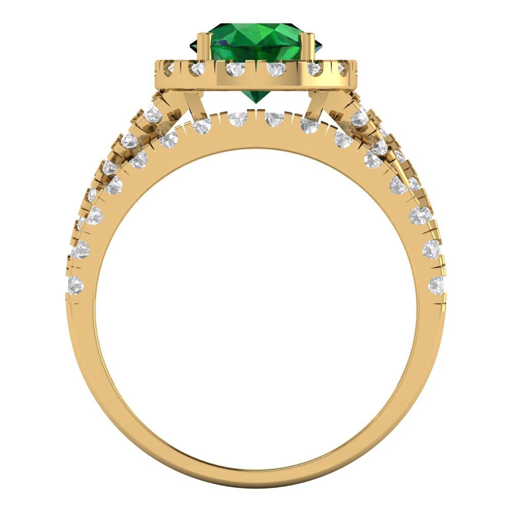 1.795 cttw Round Cut Simulated Emerald Bridal Set - Solid Yellow Gold Engagement Ring & Wedding Band