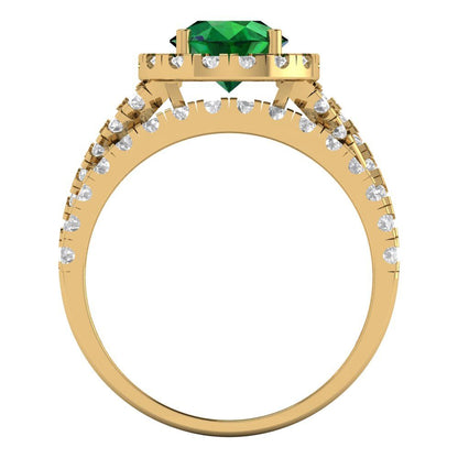 1.795 cttw Round Cut Simulated Emerald Bridal Set - Solid Yellow Gold Engagement Ring & Wedding Band