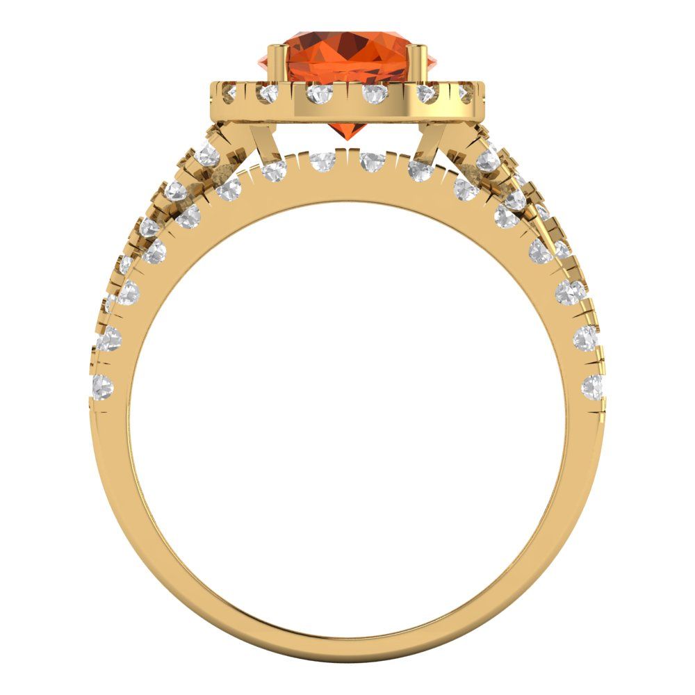 1.795 cttw Round Cut Simulated Red Diamond Bridal Set - Solid Yellow Gold Engagement Ring & Wedding Band