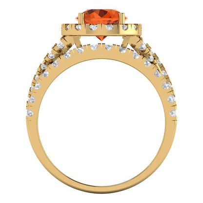 1.795 cttw Round Cut Simulated Ruby Bridal Set - Solid Yellow Gold Engagement Ring & Wedding Band