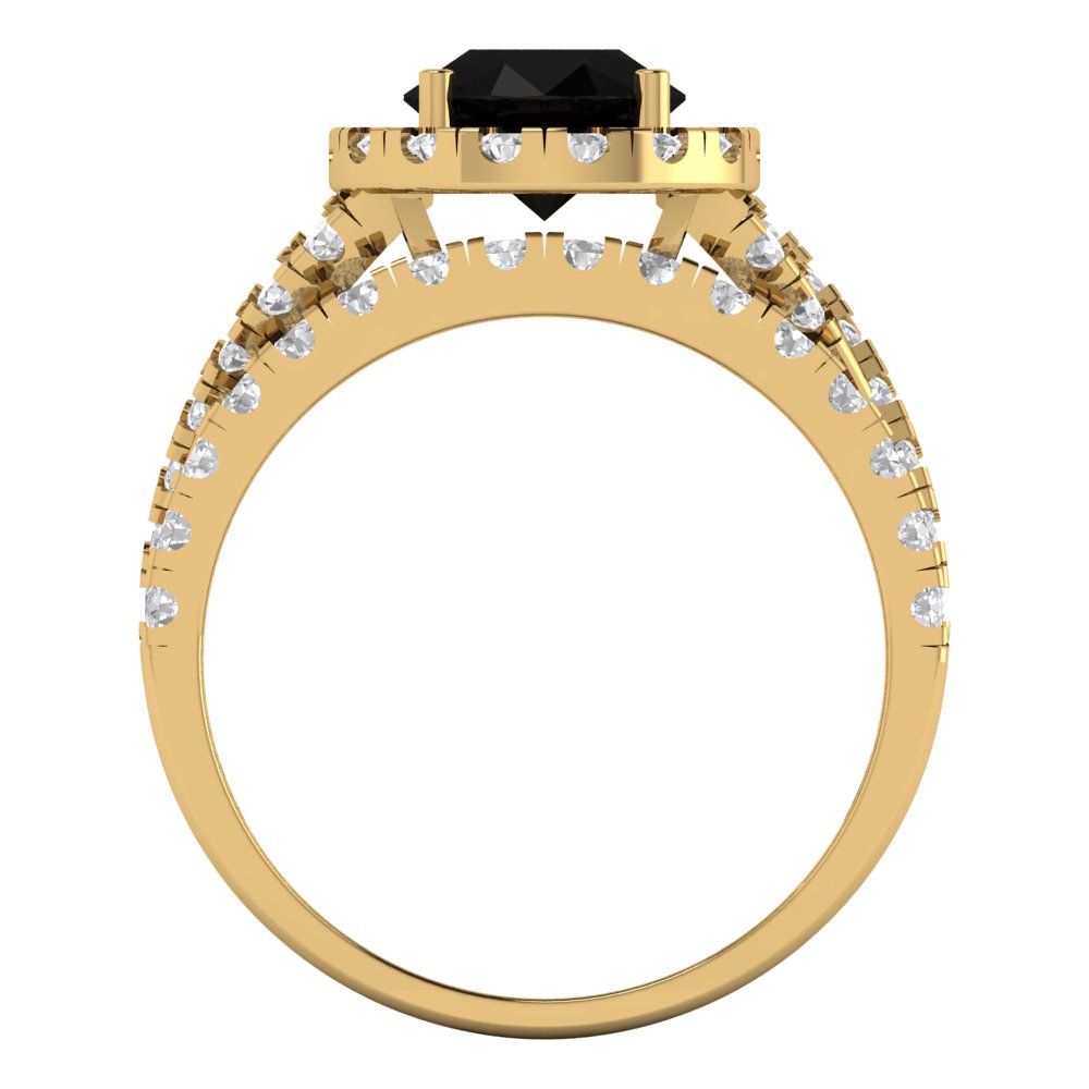 1.795 cttw Round Cut Natural Onyx Bridal Set - Solid Yellow Gold Engagement Ring & Wedding Band