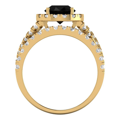 1.795 cttw Round Cut Natural Onyx Bridal Set - Solid Yellow Gold Engagement Ring & Wedding Band