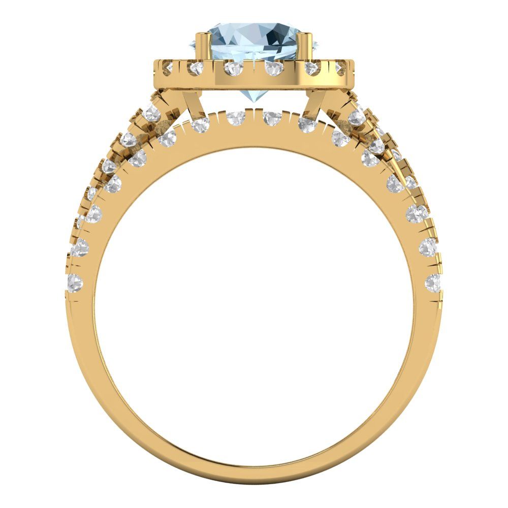 1.795 cttw Round Cut Natural Sky Blue Topaz Bridal Set - Solid Yellow Gold Engagement Ring & Wedding Band