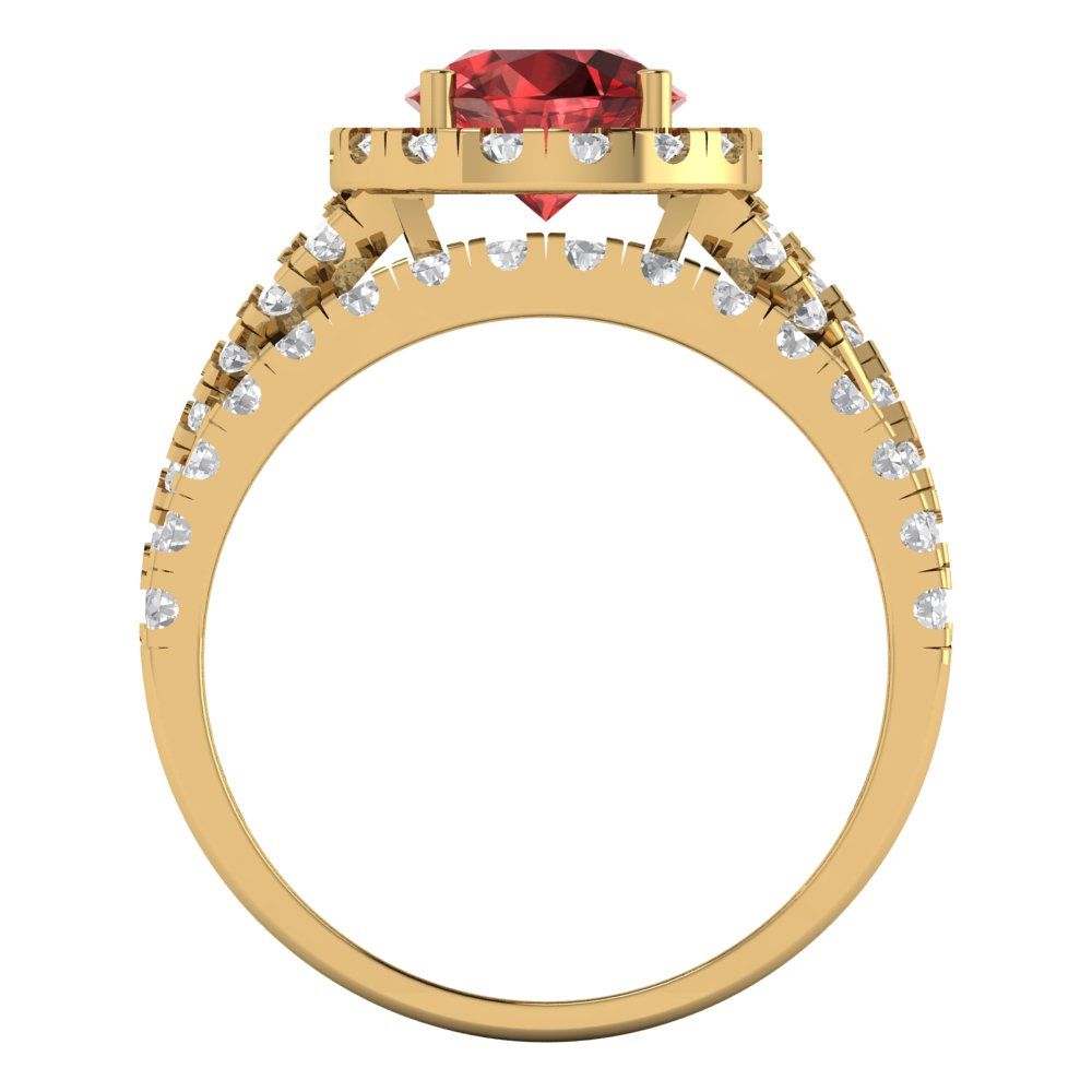 1.795 cttw Round Cut Natural Garnet Bridal Set - Solid Yellow Gold Engagement Ring & Wedding Band