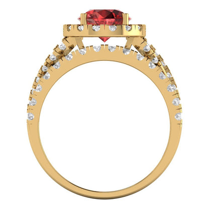 1.795 cttw Round Cut Natural Garnet Bridal Set - Solid Yellow Gold Engagement Ring & Wedding Band