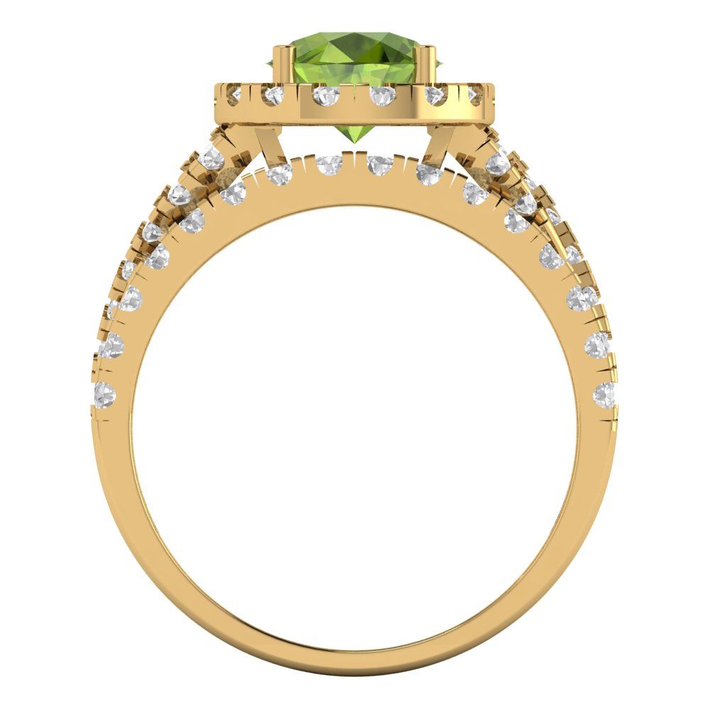 1.795 cttw Round Cut Natural Peridot Bridal Set - Solid Yellow Gold Engagement Ring & Wedding Band