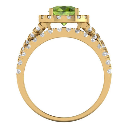 1.795 cttw Round Cut Natural Peridot Bridal Set - Solid Yellow Gold Engagement Ring & Wedding Band
