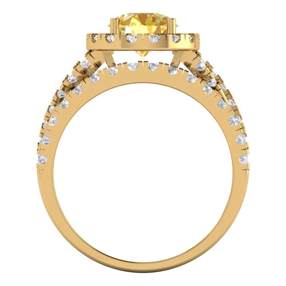 1.795 cttw Round Cut Simulated Yellow Diamond Bridal Set - Solid Yellow Gold Engagement Ring & Wedding Band