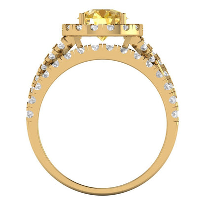 1.795 cttw Round Cut Simulated Yellow Diamond Bridal Set - Solid Yellow Gold Engagement Ring & Wedding Band