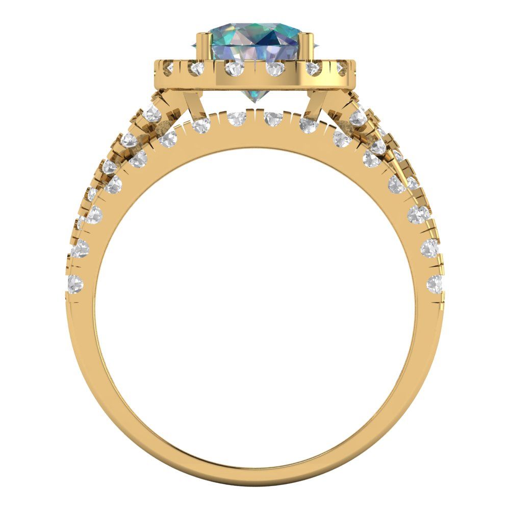 1.795 cttw Round Cut Blue Moissanite Bridal Set - Solid Yellow Gold Engagement Ring & Wedding Band
