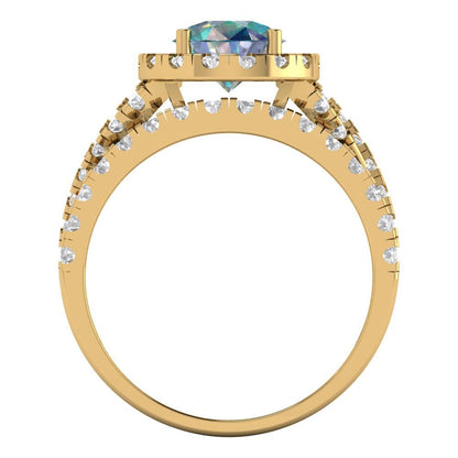 1.795 cttw Round Cut Blue Moissanite Bridal Set - Solid Yellow Gold Engagement Ring & Wedding Band