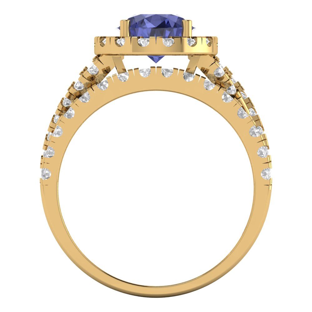 1.795 cttw Round Cut Simulated Tanzanite Bridal Set - Solid Yellow Gold Engagement Ring & Wedding Band