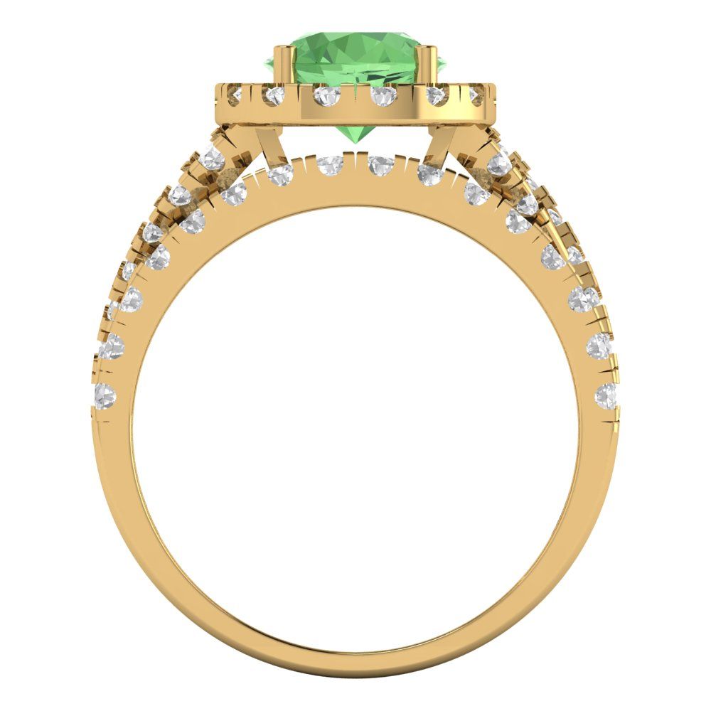 1.795 cttw Round Cut Simulated Green Diamond Bridal Set - Solid Yellow Gold Engagement Ring & Wedding Band