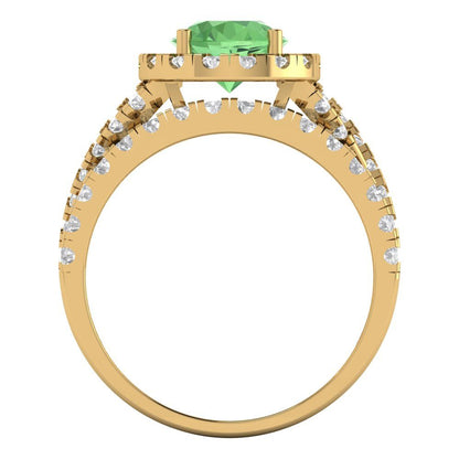1.795 cttw Round Cut Simulated Green Diamond Bridal Set - Solid Yellow Gold Engagement Ring & Wedding Band